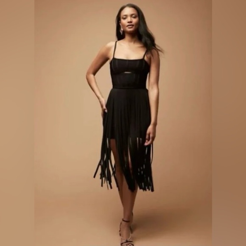 NWT Herve Leger x Forever 21 black bodycon cut out fringe bandage dress